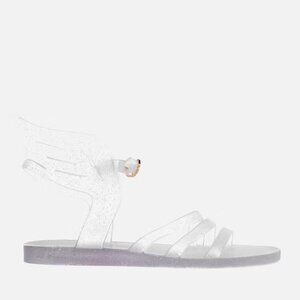 Ancient Greek Sandals | Ikaria Wing Jelly Sandals in CLEAR with SILVER GLITTER